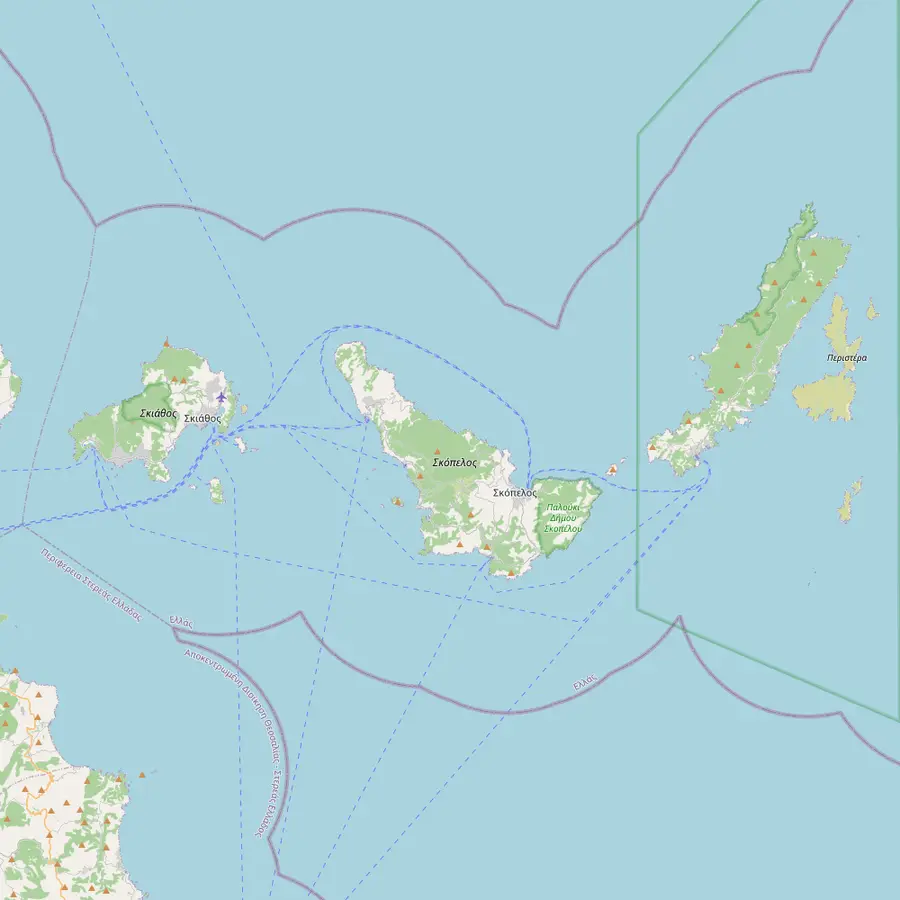 Map of the Northern Sporades from Skiathos east to Skopelos and Alonissos